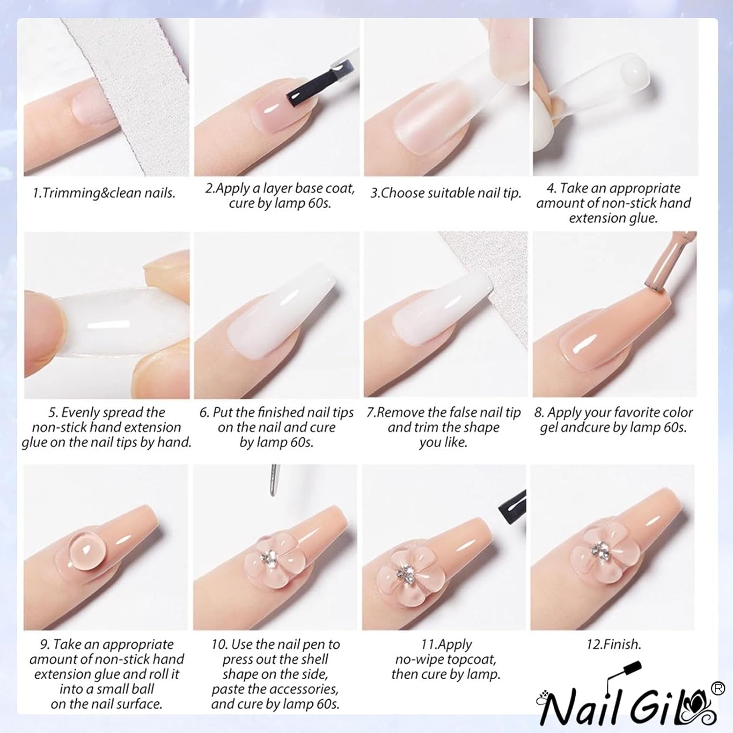 NAILGIL Vernis à ongles en gel solide, colle à ongles en gel solide, sculpture d'art d'ongle 3D avec ensemble d'outils, salon de bricolage à domicile, transparent 15G