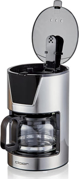 Machine à expresso à filtre Cloer 6 tasses, fonction maintien au chaud doux, carafe en verre, cuillère doseuse, indicateur de niveau d'eau, système anti-goutte, arrêt automatique, taille de filtre 1x2, 550 W, acier inoxydable