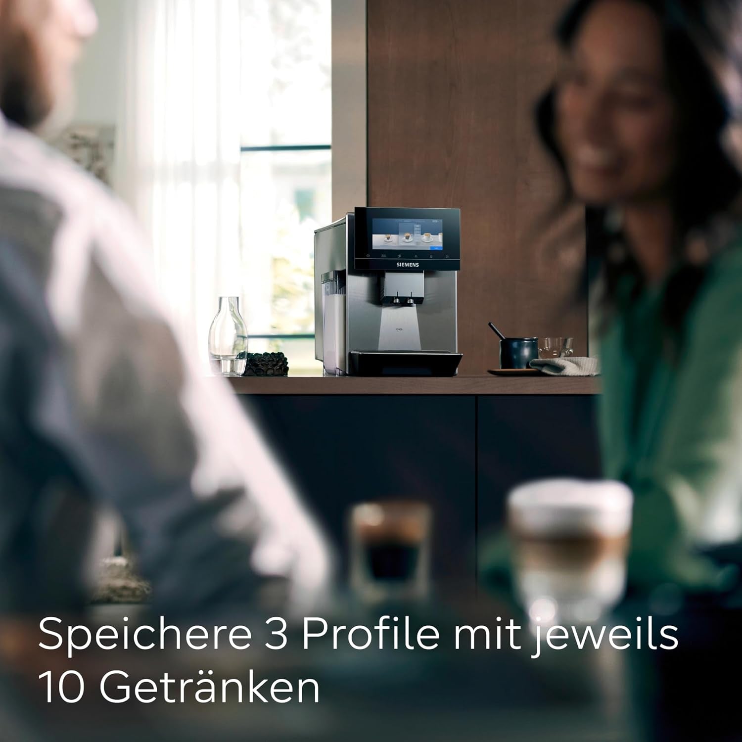 Machine à expresso automatique Siemens EQ900, grand écran couleur TFT, 2 réservoirs à grains, 36 boissons chaudes et froides, café froid, super silencieux, fonction deux tasses, contrôle par application, acier inoxydable, TQ907D03