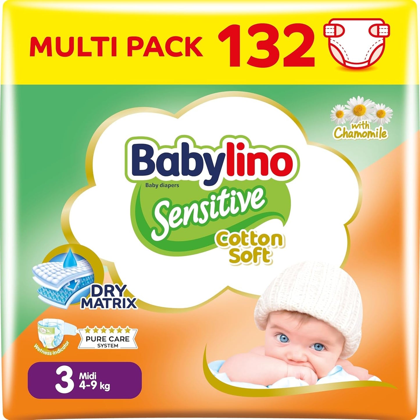 Couches pour bébés sensibles, taille 7, extra large plus (+15 kg), 14 pièces