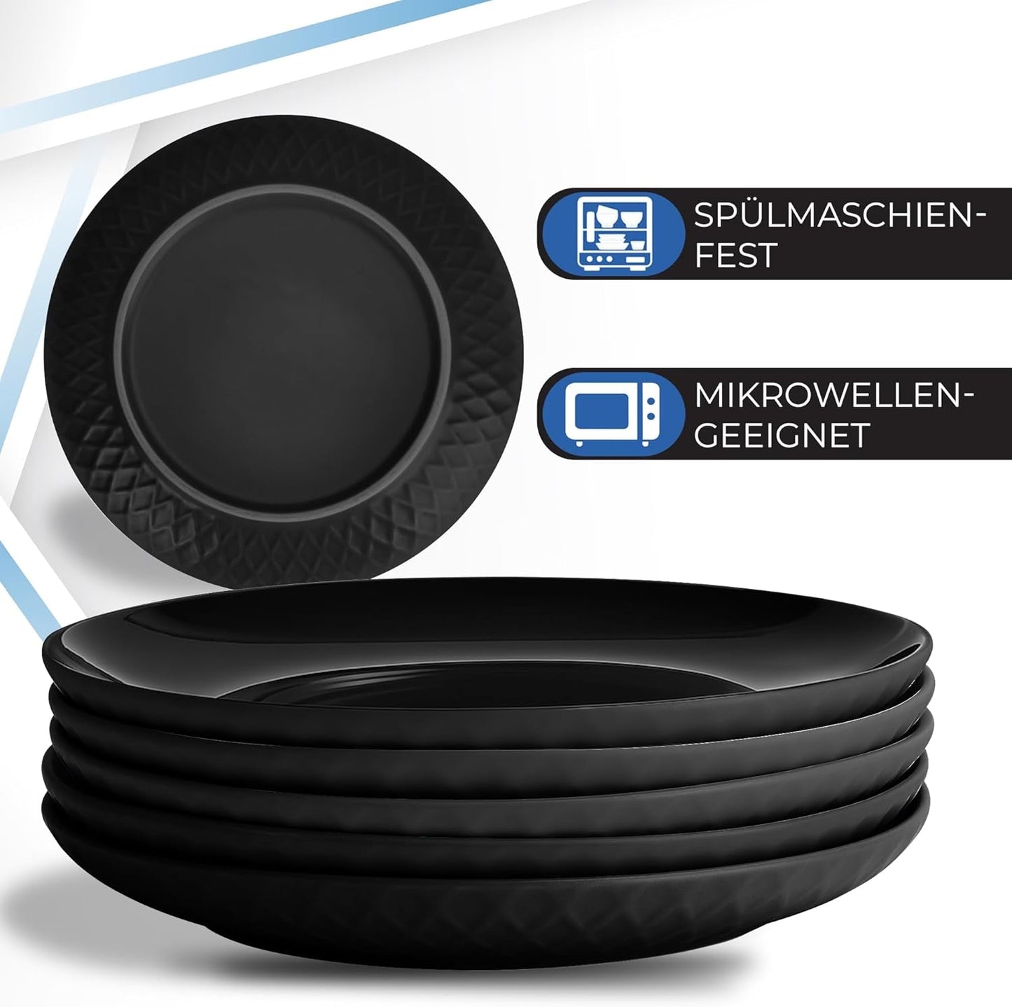 MIAMIO - Service de table/assiettes modernes en céramique 6 pièces pour 6 personnes - Collection Palmanova (Noir, Grandes assiettes (6x))