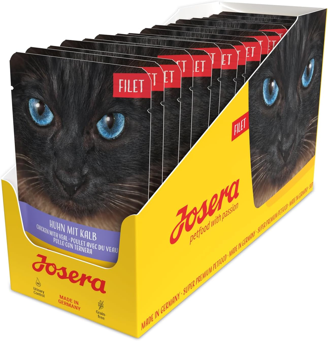 JOSERA Filet de poulet et de veau (16 x 70 g) | Adulte | Nourriture humide premium pour chats adultes | Poulet et veau avec 40% de filet de poulet | Pas de céréales | Nourriture humide pour chat dans un sachet fraîcheur | Paquet de 16