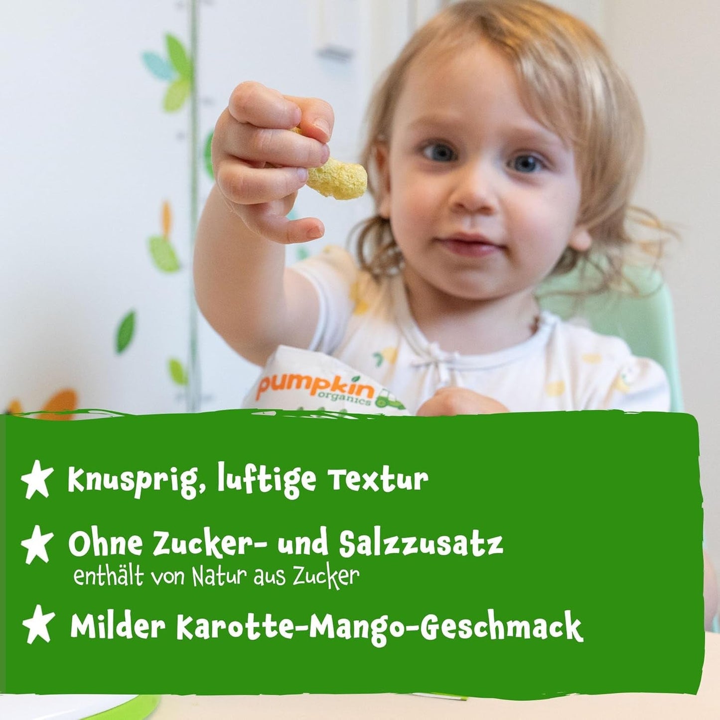 Pumpkin Organics Baby Multigrain Carrot and Mango Rings (Pack de 8) Snacks pour bébé sans additifs à partir de 12 mois - Sans allergène² et sans gluten³ Snacks croquants pour bébé (8 x 20 g)