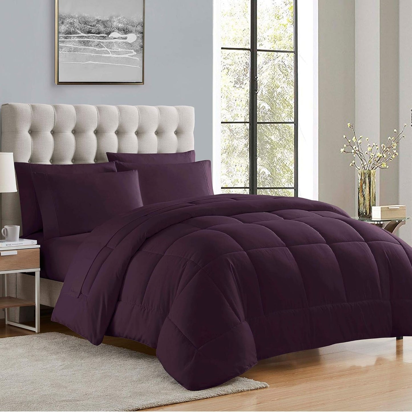 Sweet Home Collection Couette alternative toutes saisons, chaude, luxueuse, pelucheuse, loft, microfibre, garnissage, literie, double, rouge clair très grand Naty Shop Couettes et couettes violet très grand lit