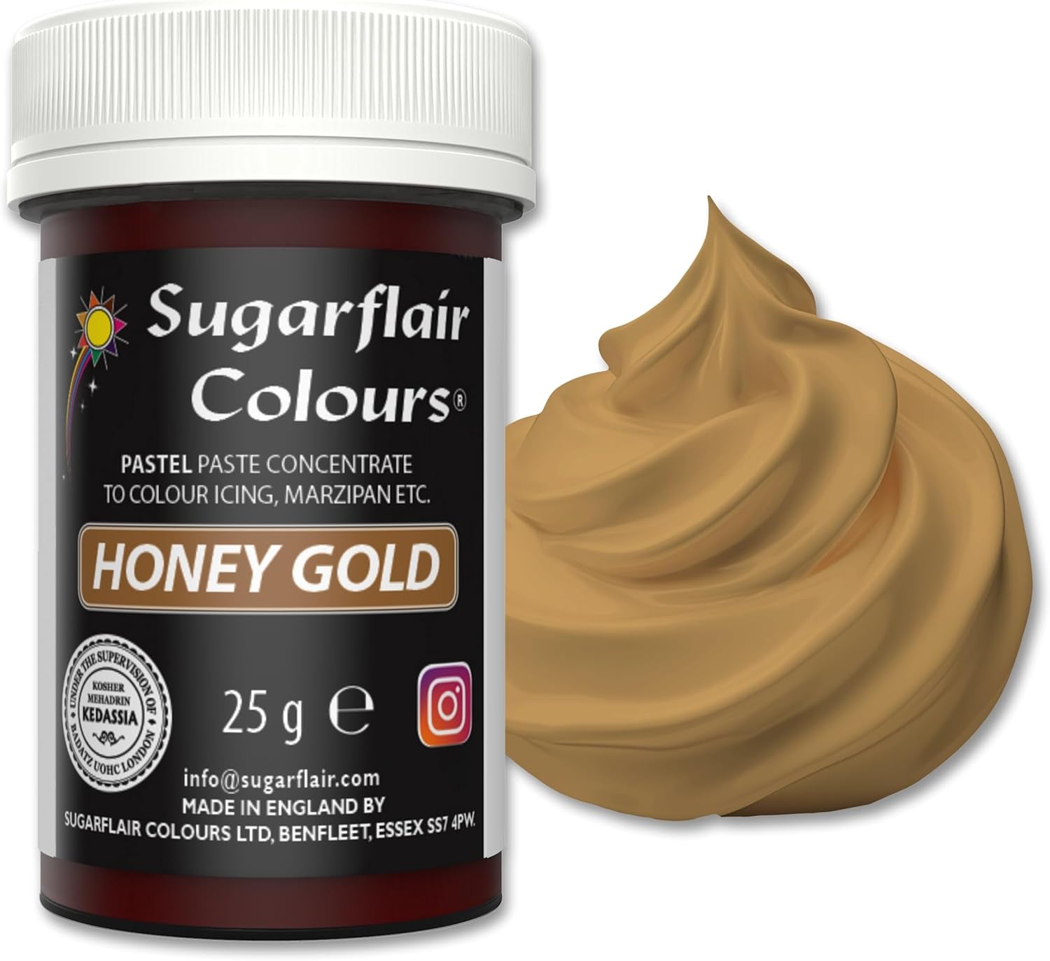Colorant alimentaire pour pâtes Sugarflair, couleur pastel Miel Or, colorant alimentaire pour pâtes fondant et pâte d'amande, Couleurs concentrées spectrales - 25 g