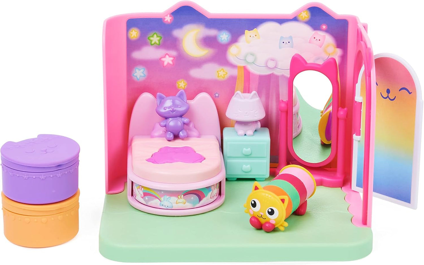 Gabby Dollhouse et Gabby Dollhouse Deluxe Room Sweet Dreams Oreiller de chambre à coucher en forme de chat moelleux et 3 accessoires 3 meubles et 2 boîtes surprises Convient aux enfants de 3 ans et plus