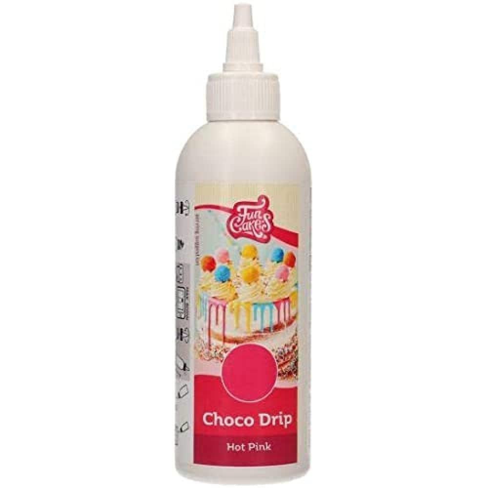 FunCakes Choco Drip Hot Pink (Rose foncé) : Saveur délicieuse, Facile à utiliser, Parfait pour les drip cakes, Saveur chocolat drip. Emballage refermable 180 g. Pâte à sucre Naty Shop Défaut Titre