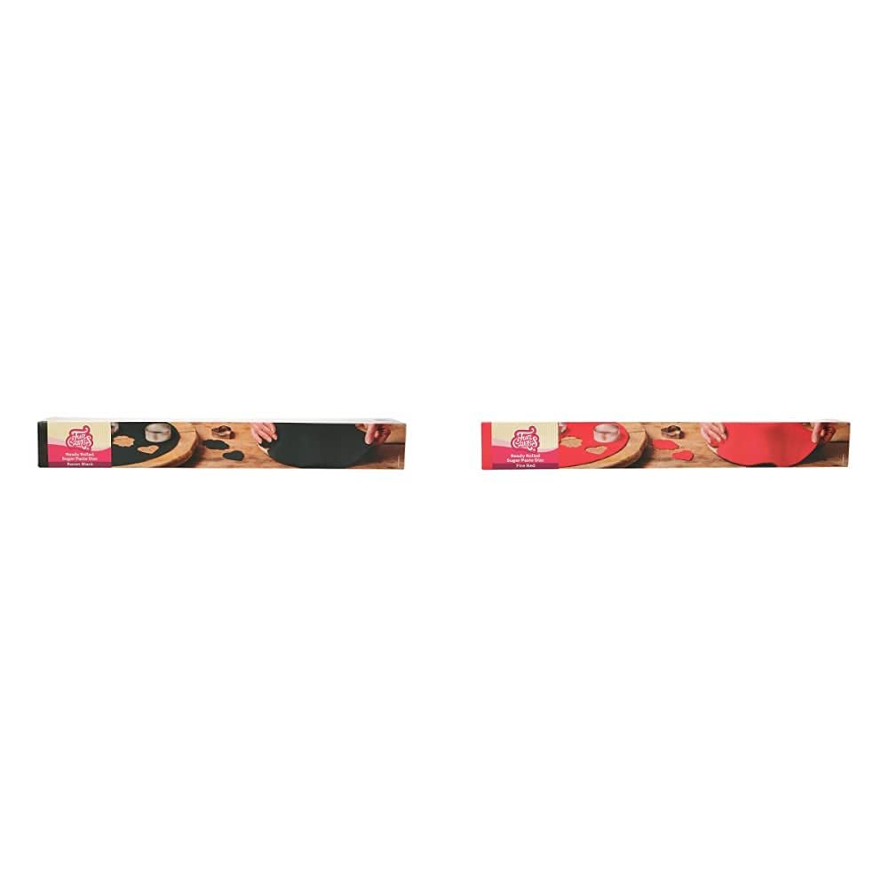 FunCakes Rouleau Fondant Disque Roulé Raven Black : délicieux arôme vanille, 430g & Rouleau Fondant Disque Roulé Rouge Feu : délicieux arôme vanille, déjà roulé, facile à utiliser, 430g Naty Shop Raven Black Fire Red Pâte à Sucre