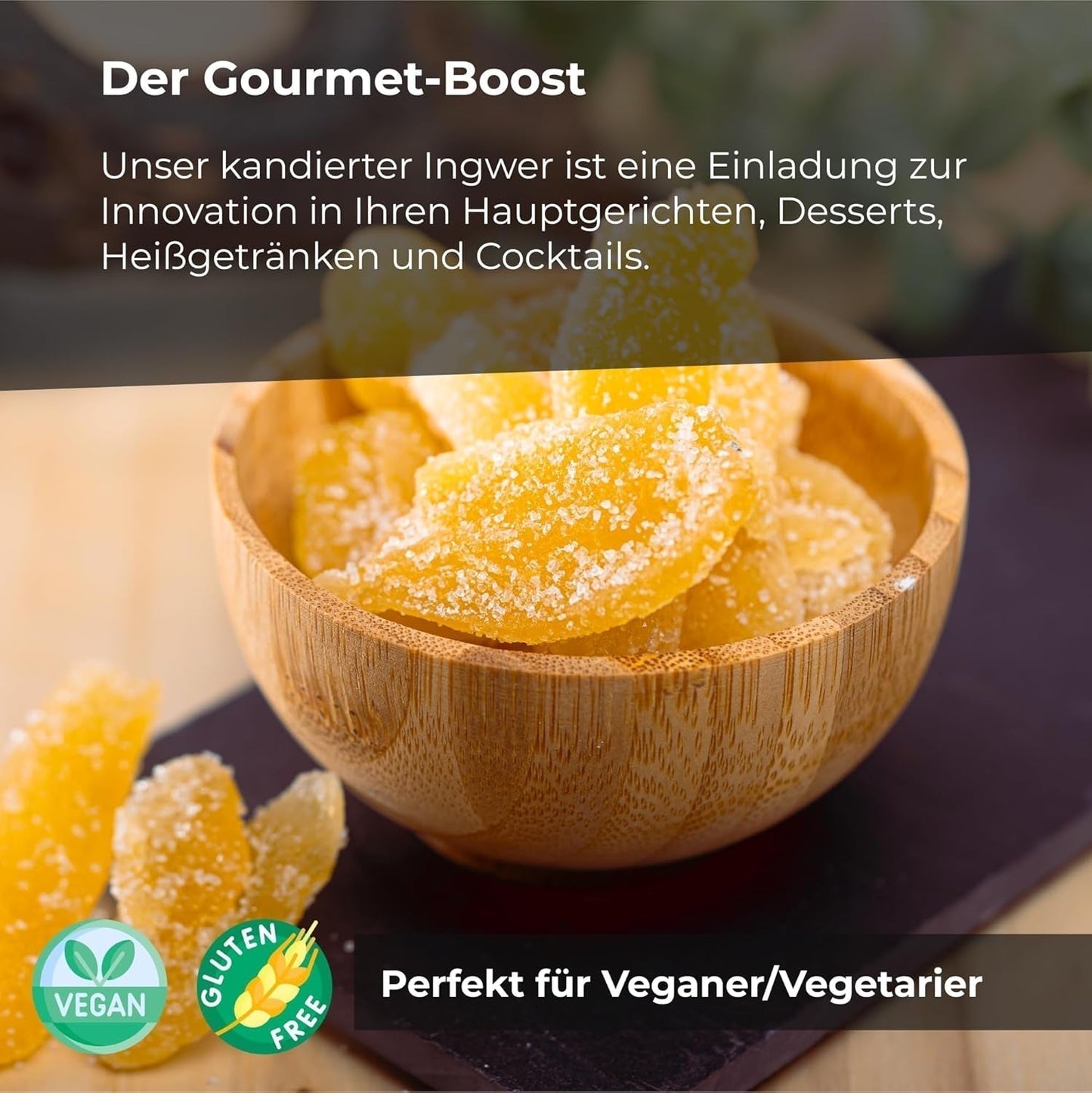 Gingembre confit en morceaux 1 kg | Fruits secs déshydratés Tranches de gingembre glacées | Gingembre confit tranché | Feuilles séchées sucrées | IDÉAL pour les recettes | Végétariens et végétaliens. Produits déshydratés Naty Shop