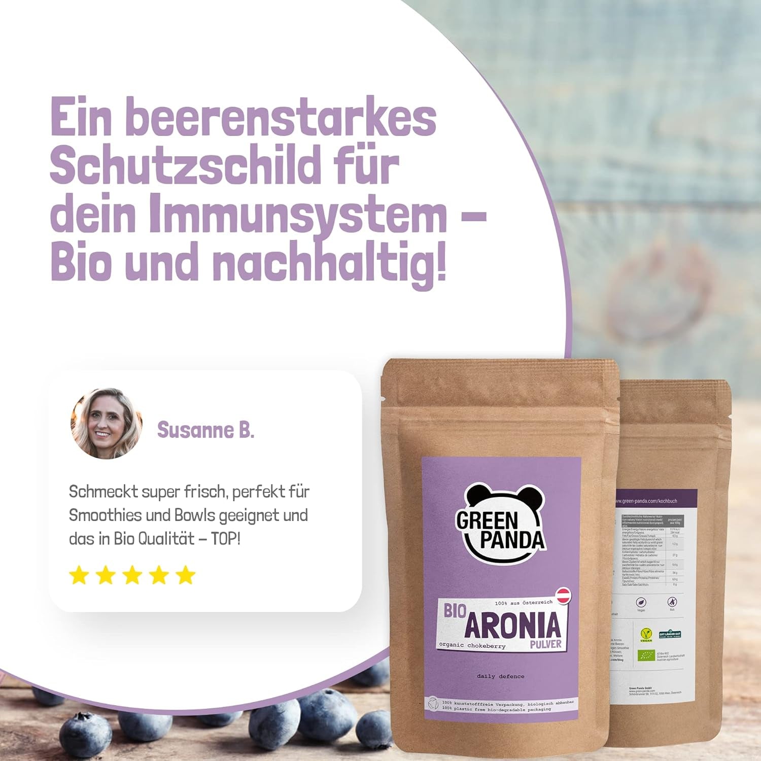 Poudre d'aronia biologique GREEN PANDA® d'Autriche | aronia séchés finement moulus | aronia bio sans additifs | alternative régionale à la poudre d'açai et aux baies de goji | 500g de produits déshydratés Naty Shop