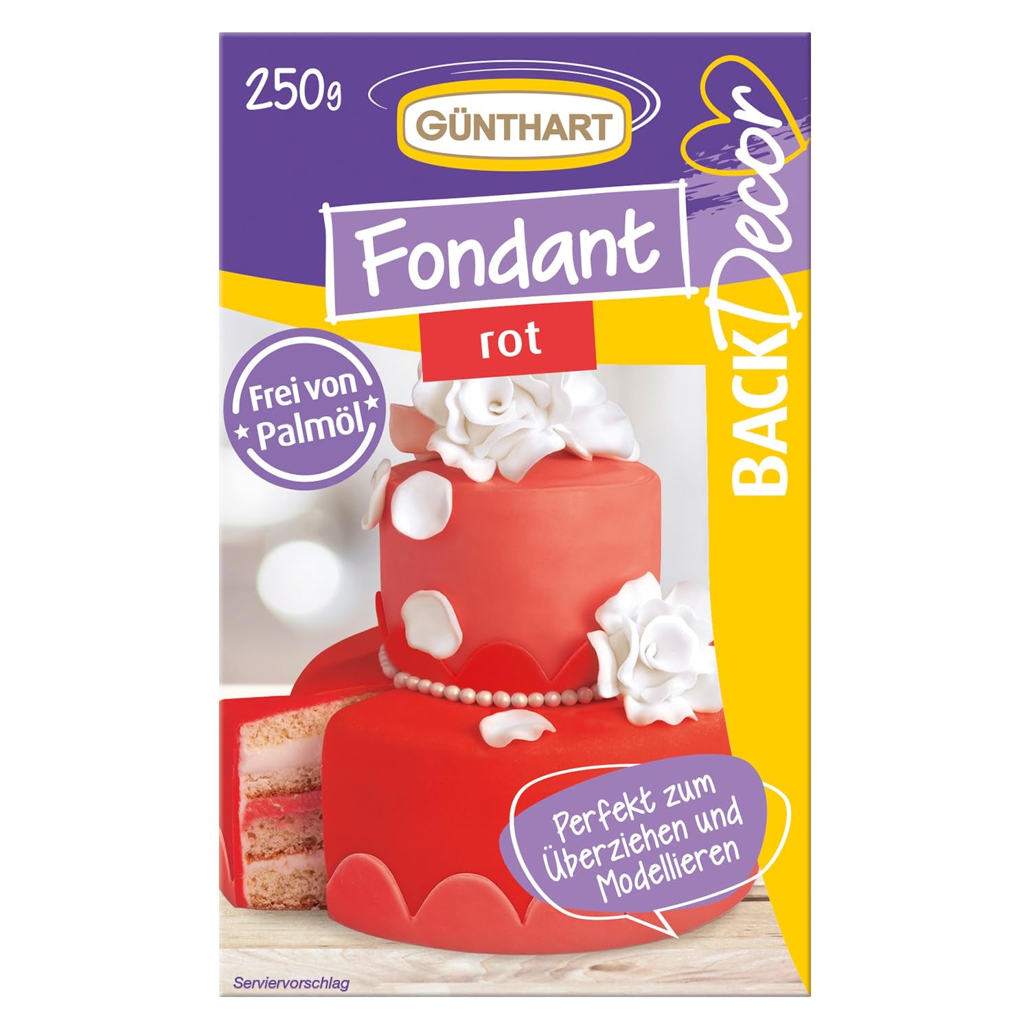 Günthart BackDecor 250 Fondant Vert 100% Vegan Sans Huile de Palme Indéchirable Pour Recouvrir Gâteaux et Pâtisseries Adapté au Modelage 1 Paquet (1 x 250g) Naty Shop Pâte à Sucre 250G (1 Paquet) Rouge