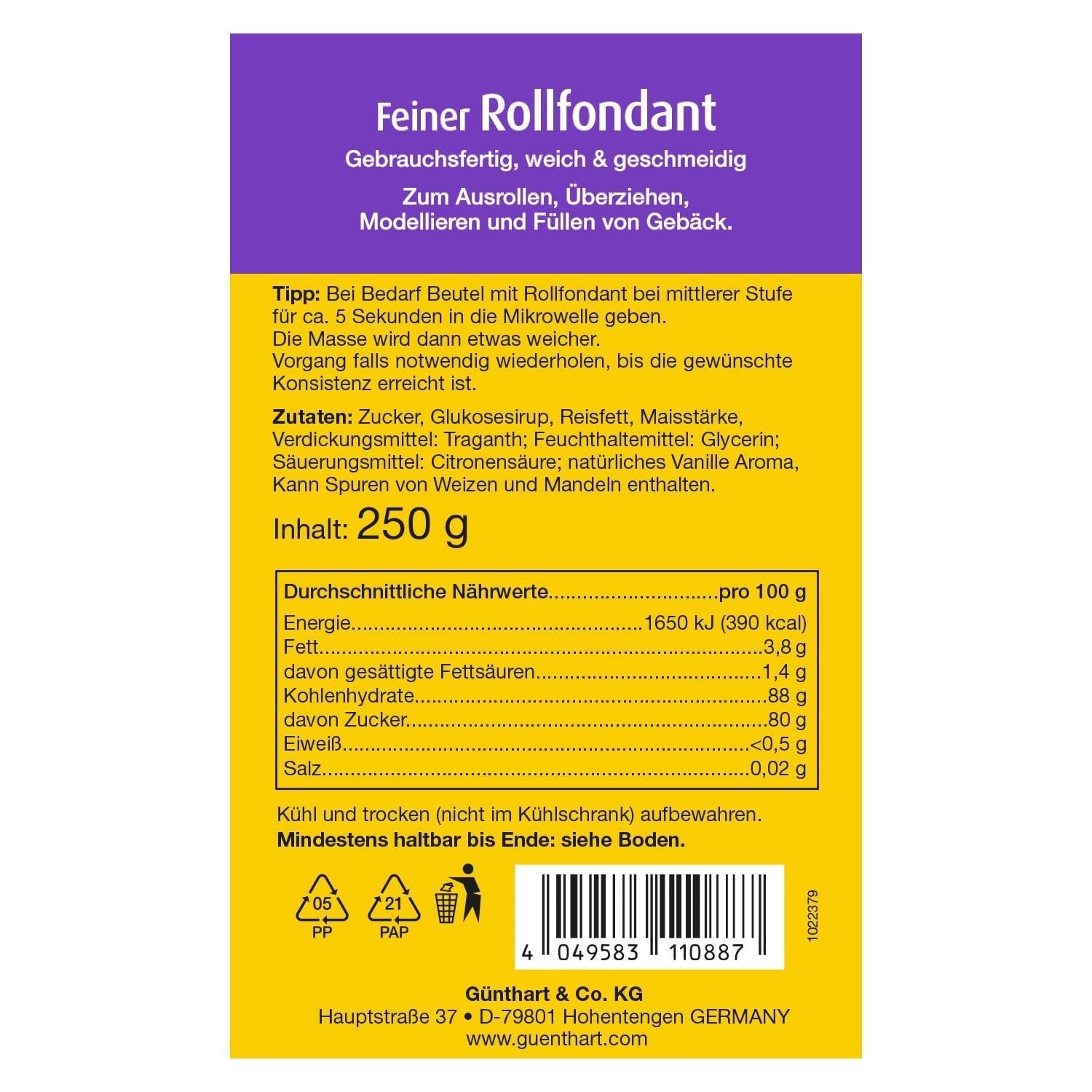 Günthart BackDecor Fondant Blanc 250 g, 100 % végétalien, sans huile de palme, indéchirable pour recouvrir les gâteaux et pâtisseries, adapté au modelage, lot de 2 (1 x 250 g) Naty Shop Pâte à Sucre