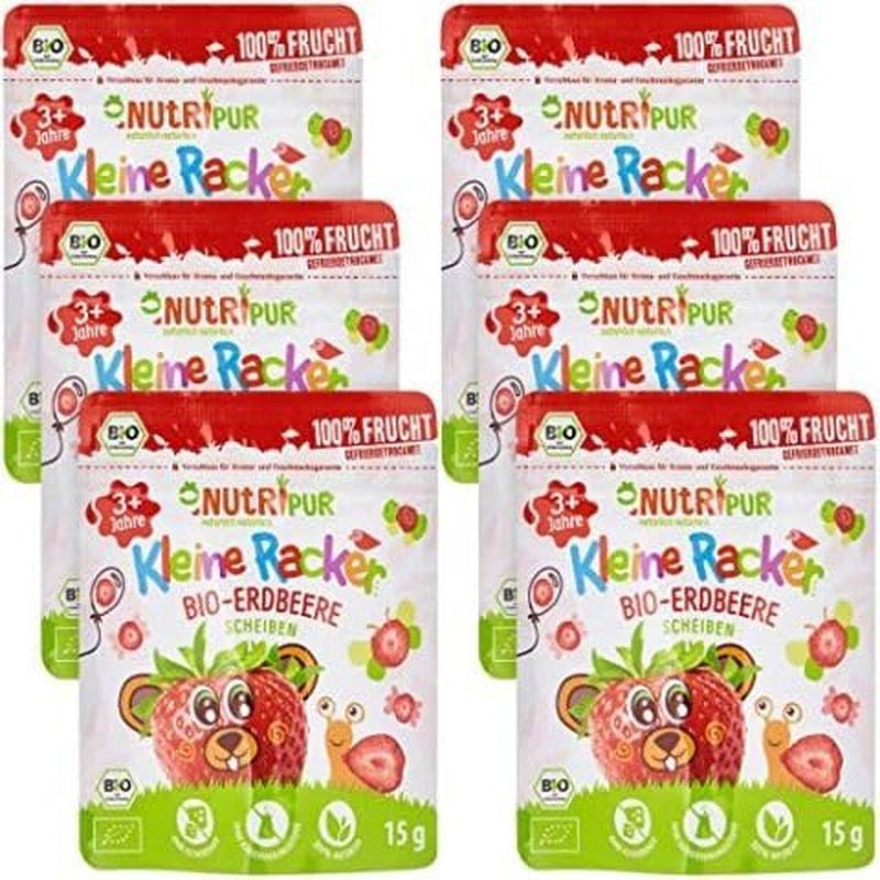 Snacks aux fruits bio pour enfants : 6x15g Fraises lyophilisées bio - Fruits lyophilisés - Fruits secs - Petits coquins de NutriPur Produits déshydratés Naty Shop Titre par défaut