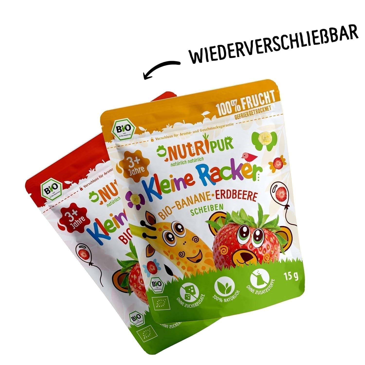 Snacks aux fruits bio pour enfants : 6x15g Fraises lyophilisées bio - Fruits lyophilisés - Fruits secs - Petits coquins de NutriPur Produits déshydratés Naty Shop