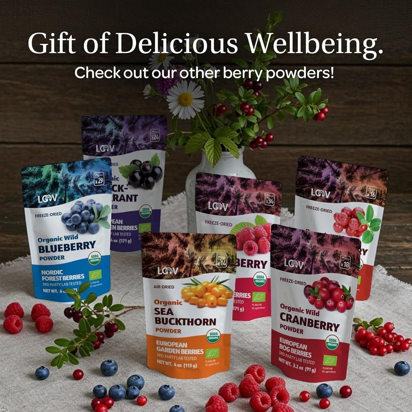 LOOV Poudre de myrtille sauvage biologique - Approvisionnement de 29 jours 171 g Idéal pour les smoothies et le petit-déjeuner Lyophilisé Europe du Nord Sans sucre ajouté Naty Shop Produits déshydratés