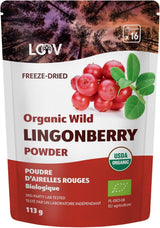 Poudre de myrtille biologique LOOV composée à 100% de myrtilles sauvages entières et lyophilisées récoltées dans les forêts du nord de l'Europe 113g, sans sucre ajouté Naty Shop Produits déshydratés 113G Poudre de canneberge