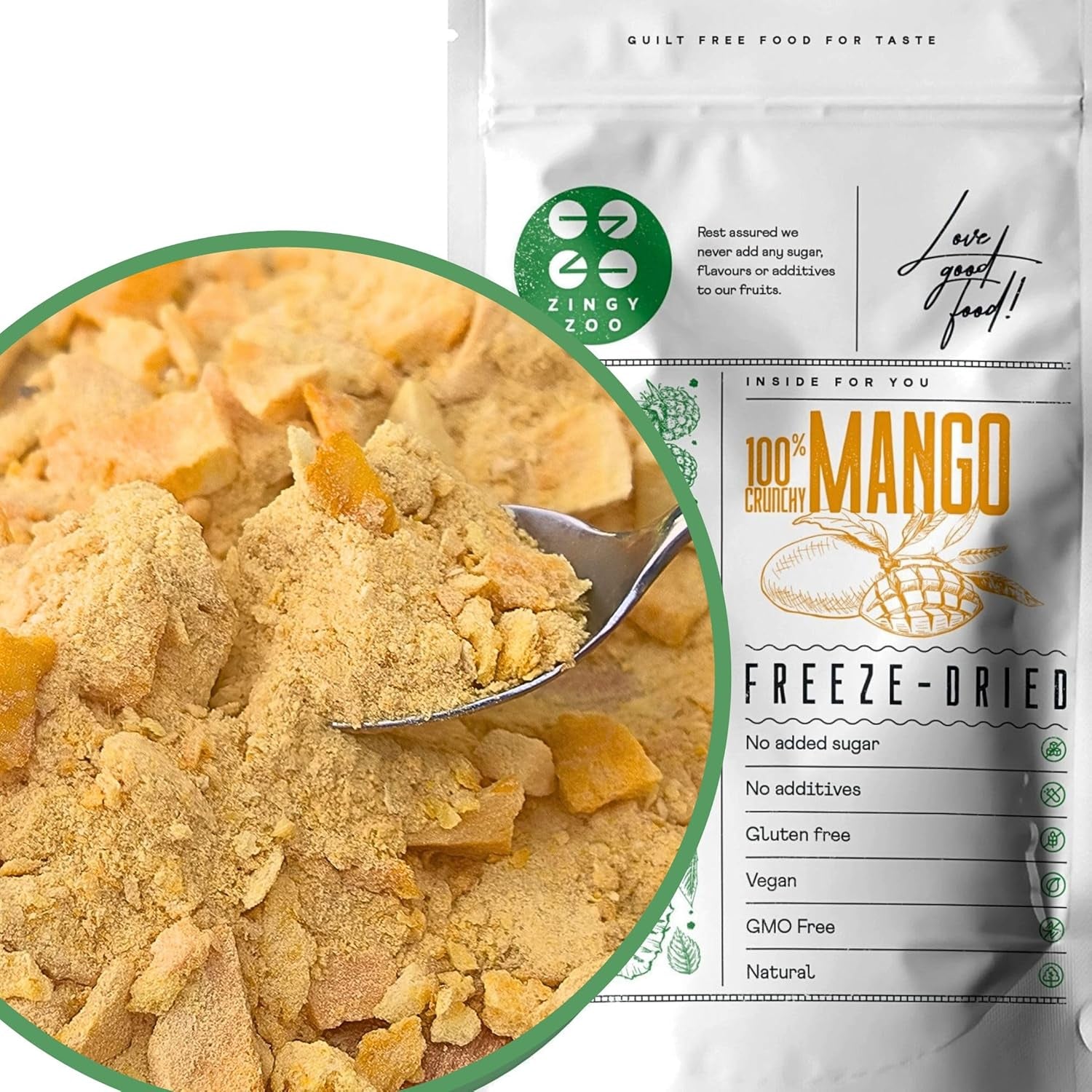 Mangue lyophilisée | Sans sucre ajouté Mangue lyophilisée | Mangue lyophilisée Mangue Mangue séchée | Mangue séchée Fruits secs sans additifs | ZingyZoo Mangue Séchée (100g) Produits Déshydratés Naty Shop Morceaux Broyés 300G