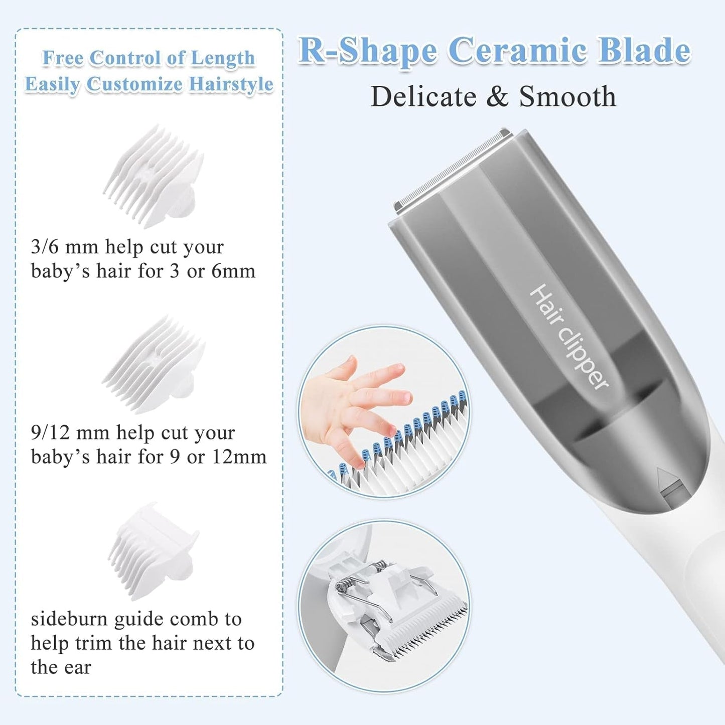 Tondeuse à cheveux pour bébé, tondeuse à cheveux pour enfants, tondeuse à cheveux silencieuse pour tout-petits avec 3 peignes de guidage, enfants imperméables - Bain et soins de la peau Naty Shop