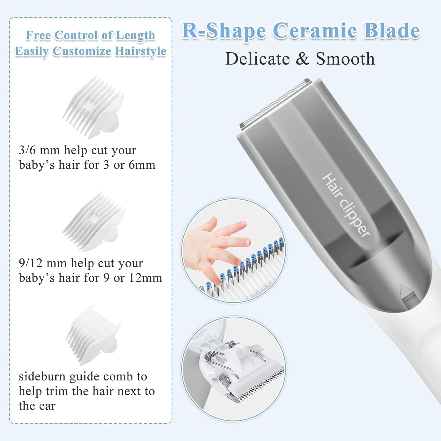 Tondeuse à cheveux pour bébé, tondeuse à cheveux pour enfants, tondeuse à cheveux silencieuse pour tout-petits avec 3 peignes de guidage, enfants imperméables - Bain et soins de la peau Naty Shop