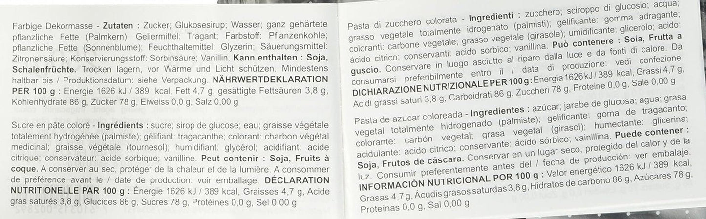 Rouleau Massa Ticino, pâte à sucre, noir 250 g Pâte à sucre Naty Shop