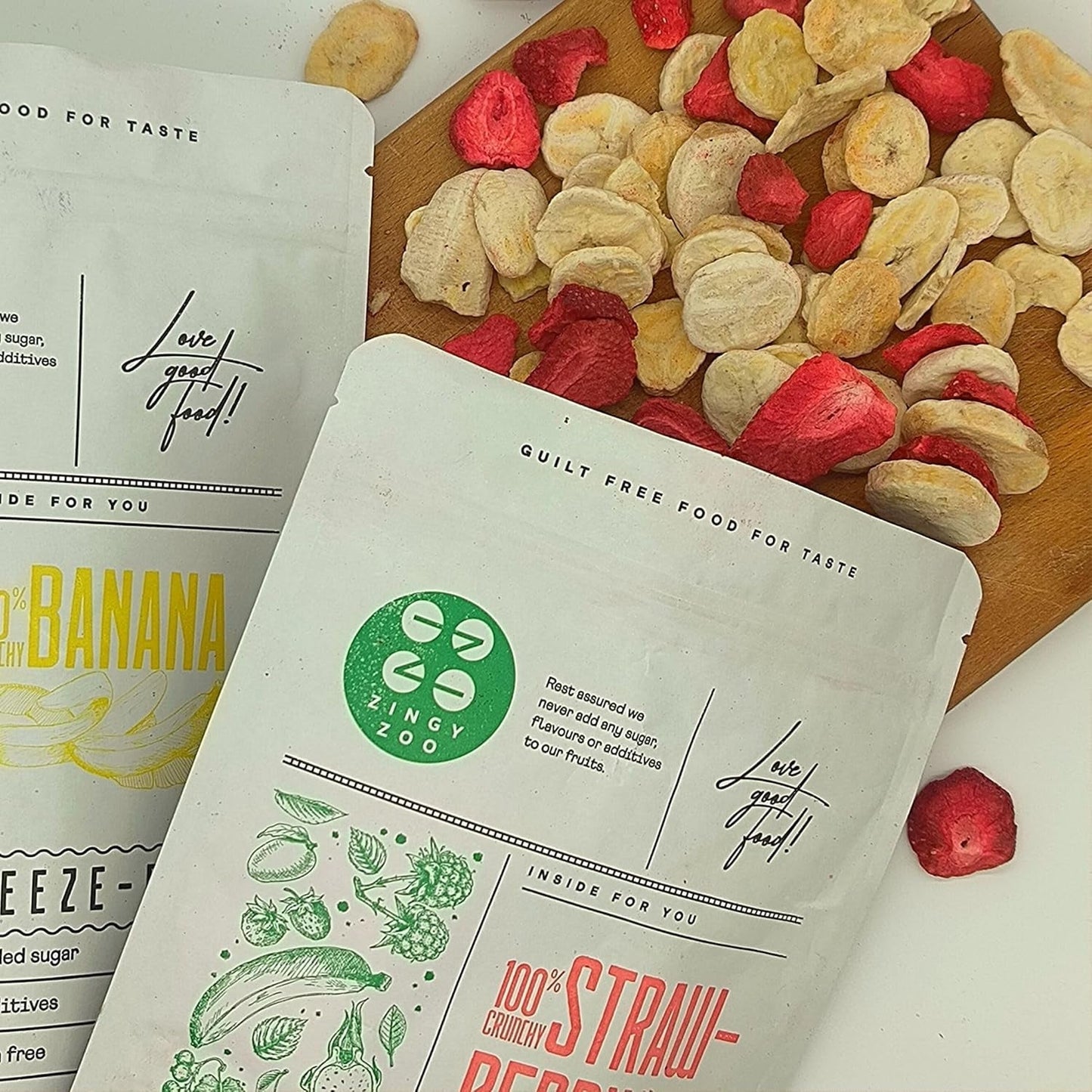 Mélange de fruits lyophilisés ErdBana XL 300g | Bananes lyophilisées + fraises lyophilisées Coffret dégustation fruits lyophilisés | Mélange de fruits lyophilisés fraise et banane | ZingyZoo Produits déshydratés Naty Shop