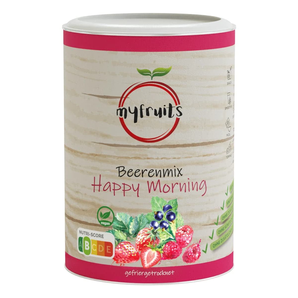 myfruits berry mix, 300g, mélange de fruits et baies lyophilisés, sans sucre ajouté, fraises, framboises, groseilles, mélange de fruits secs Produits déshydratés Naty Shop 100 G (1 paquet)