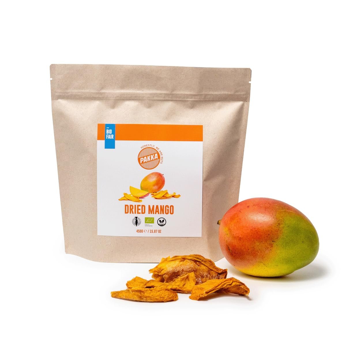 Mangues PAKKA bio équitables 1kg, morceaux de mangues séchées bio et équitables, non sucrées, non sulfurées, produites et conditionnées directement par le producteur en Colombie, vegan 1kg (1 paquet) Produits déshydratés Naty Shop 450 G (1 paquet)