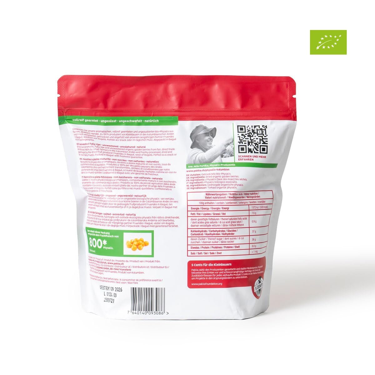 PAKKA Physalis Bio Equitable 1kg, argousier biologique et équitable séché, non sucré, sans soufre, produit et mis en bouteille directement par le producteur en Colombie, vegan 1000g (1 pack) Produits déshydratés Naty Shop