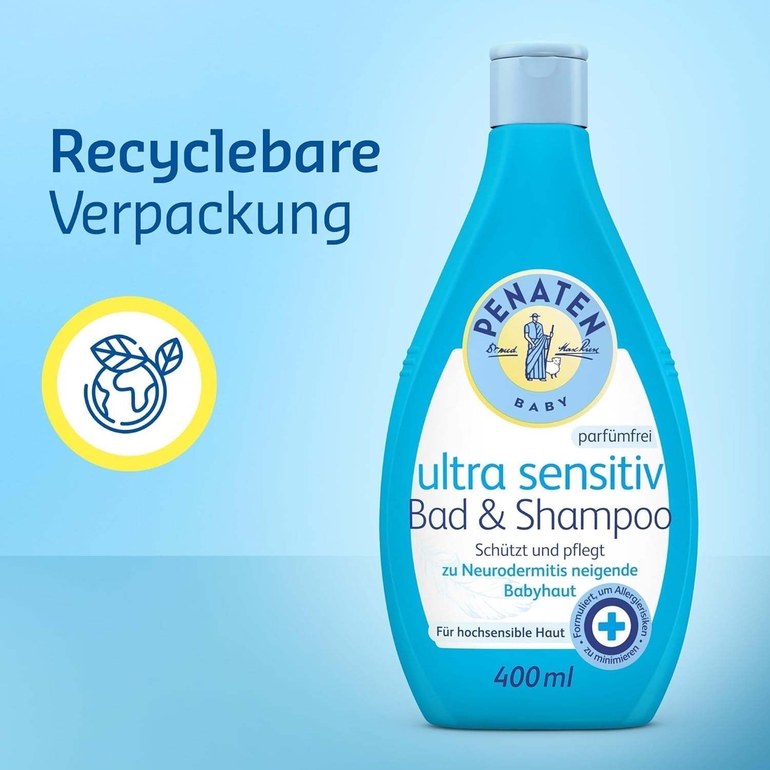 PENATEN Bain & Shampoing Ultra Sensible (400 ml), bain et shampoing bébé particulièrement doux pour la peau très sensible des bébés sujets aux névrodermites, gel douche et shampoing cheveux sans parfum ni colorant Enfant - Bain et Soin Naty Shop