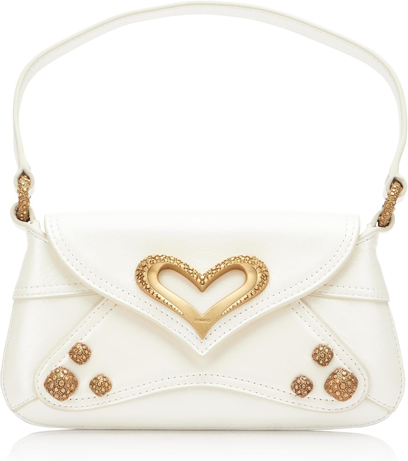 Pinko Dames 520 Épaule Bébé Naplack Vintage Sac Femme Sacs Naty Shop Z14M_Blanc Soie-Or Chocolat