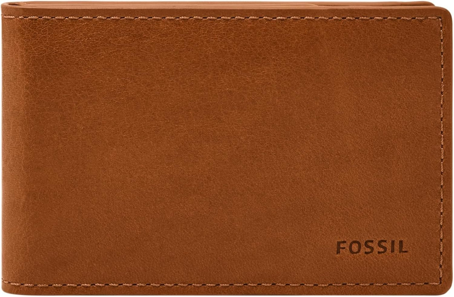 Fossil Andrew Portefeuille à deux volets en cuir pour homme 11,5 cm L x 1,9 cm l x 7,7 cm H Portefeuille pour homme Naty Shop Saddle