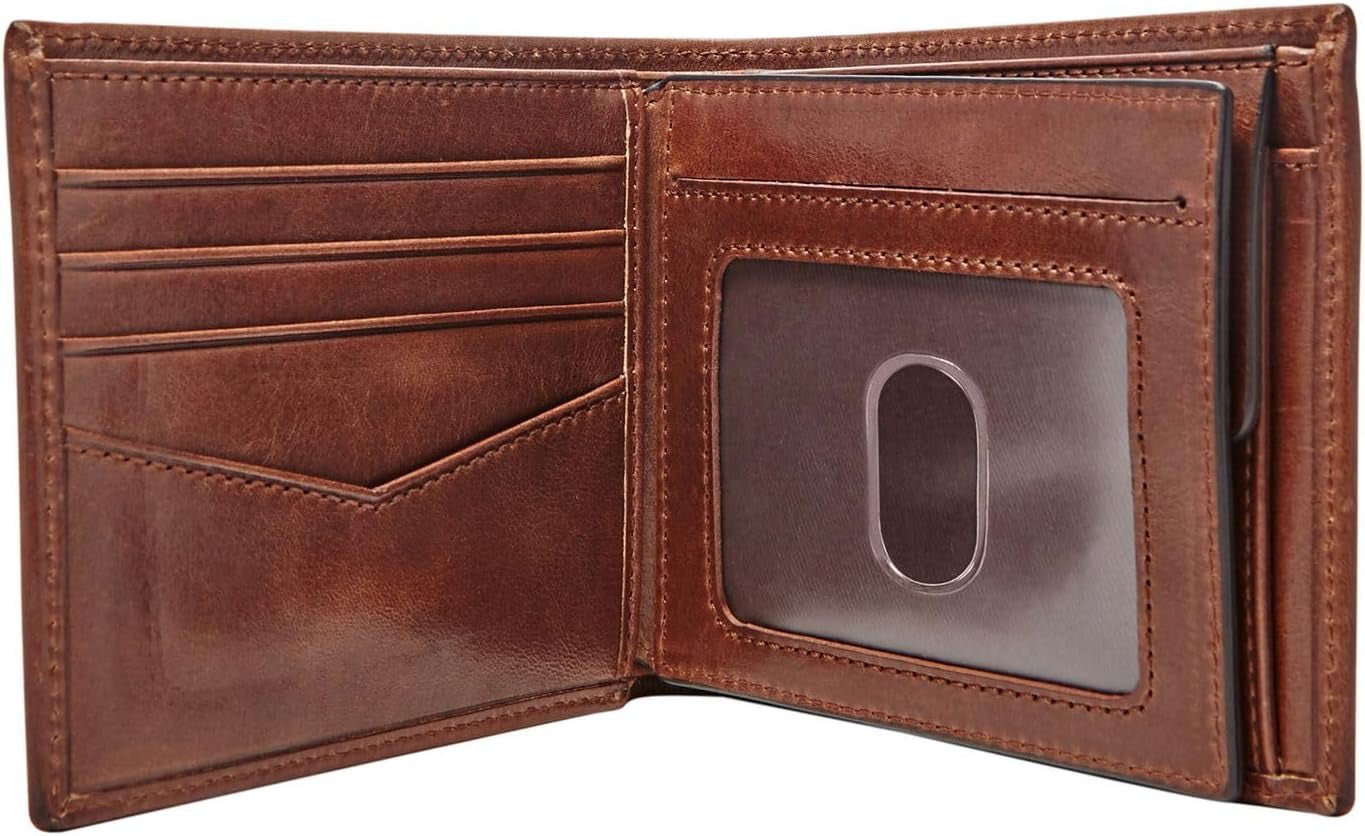 Portefeuille à deux volets en cuir Fossil Ryan pour hommes 11,43 cm L x 2,54 cm l x 9,525 cm H Portefeuille pour hommes Naty Shop