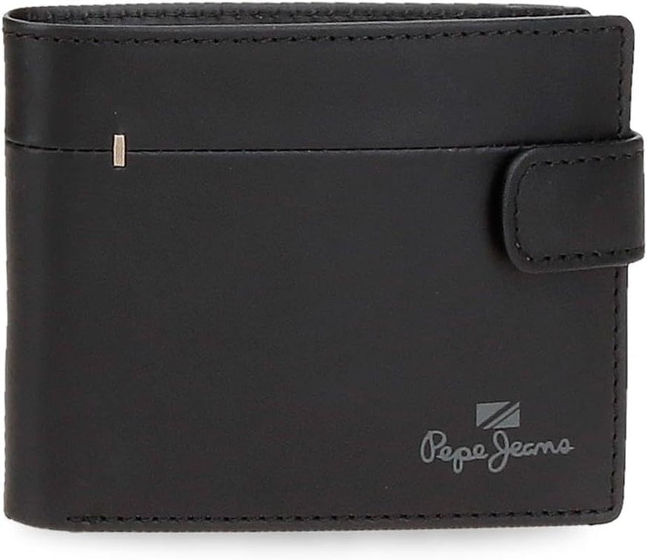 Portefeuilles et porte-monnaie en cuir de vache Pepe Jeans Staple, noir, marron, bleu marine, différentes tailles Naty Shop Portefeuille pour hommes Portefeuille vertical noir
