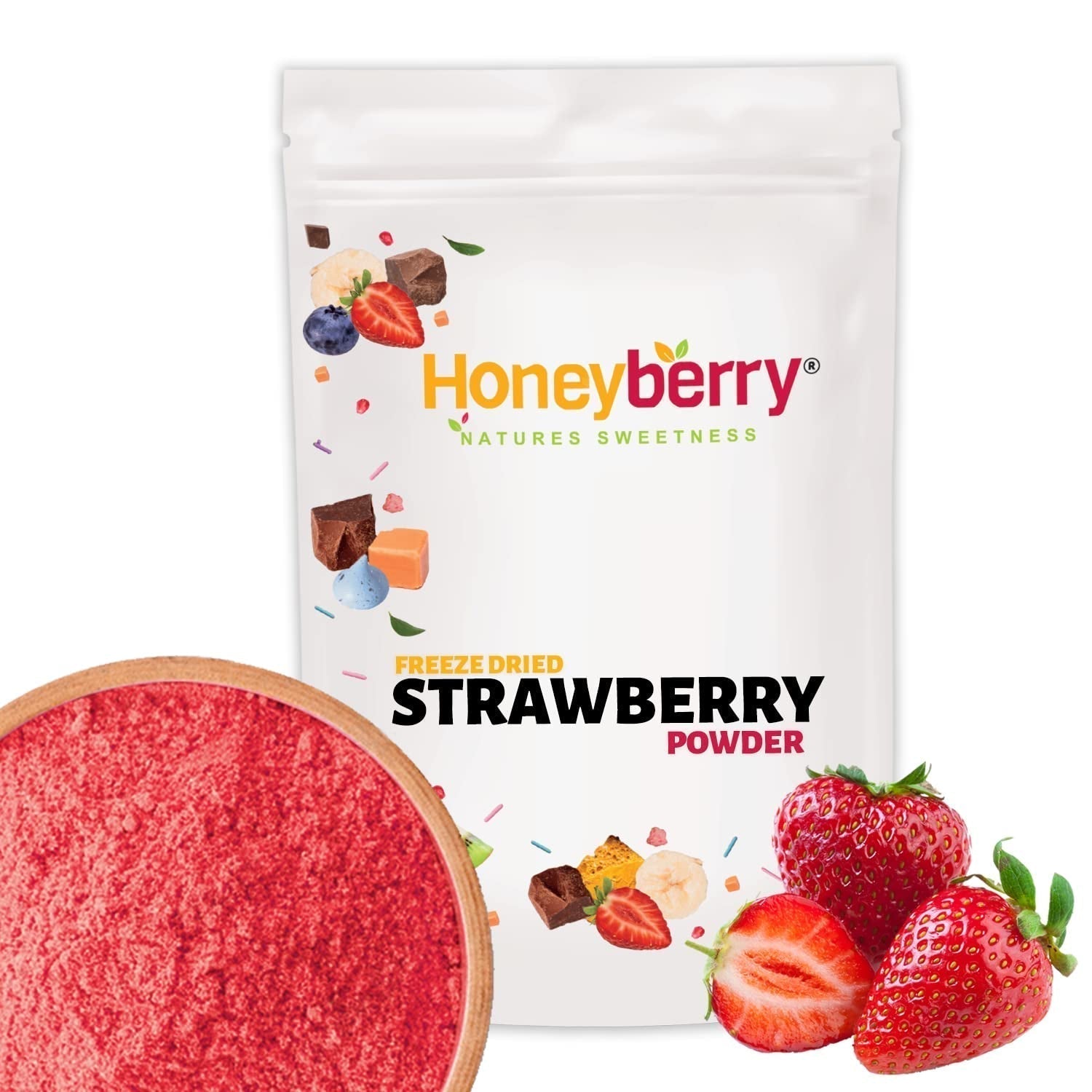 Poudre de fraise lyophilisée 250g - Poudre de fruits lyophilisés - Poudre de fraise lyophilisée pour pâtisserie, smoothie et muesli - Poudre de fraise 100% naturelle sans additifs Produits déshydratés Naty Shop 250G