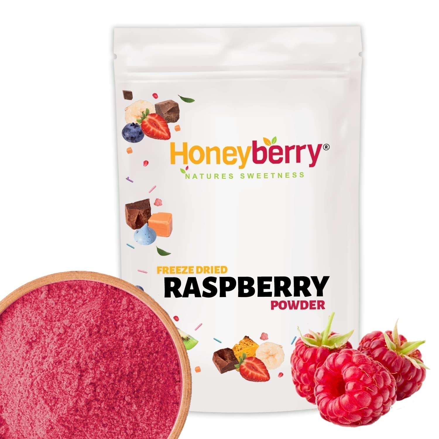 Poudre de framboise lyophilisée 100g - Poudre de fruits lyophilisés - Poudre de framboise lyophilisée pour pâtisserie, smoothies et muesli - Poudre de framboise 100% naturelle sans additifs Produits déshydratés Naty Shop 100G