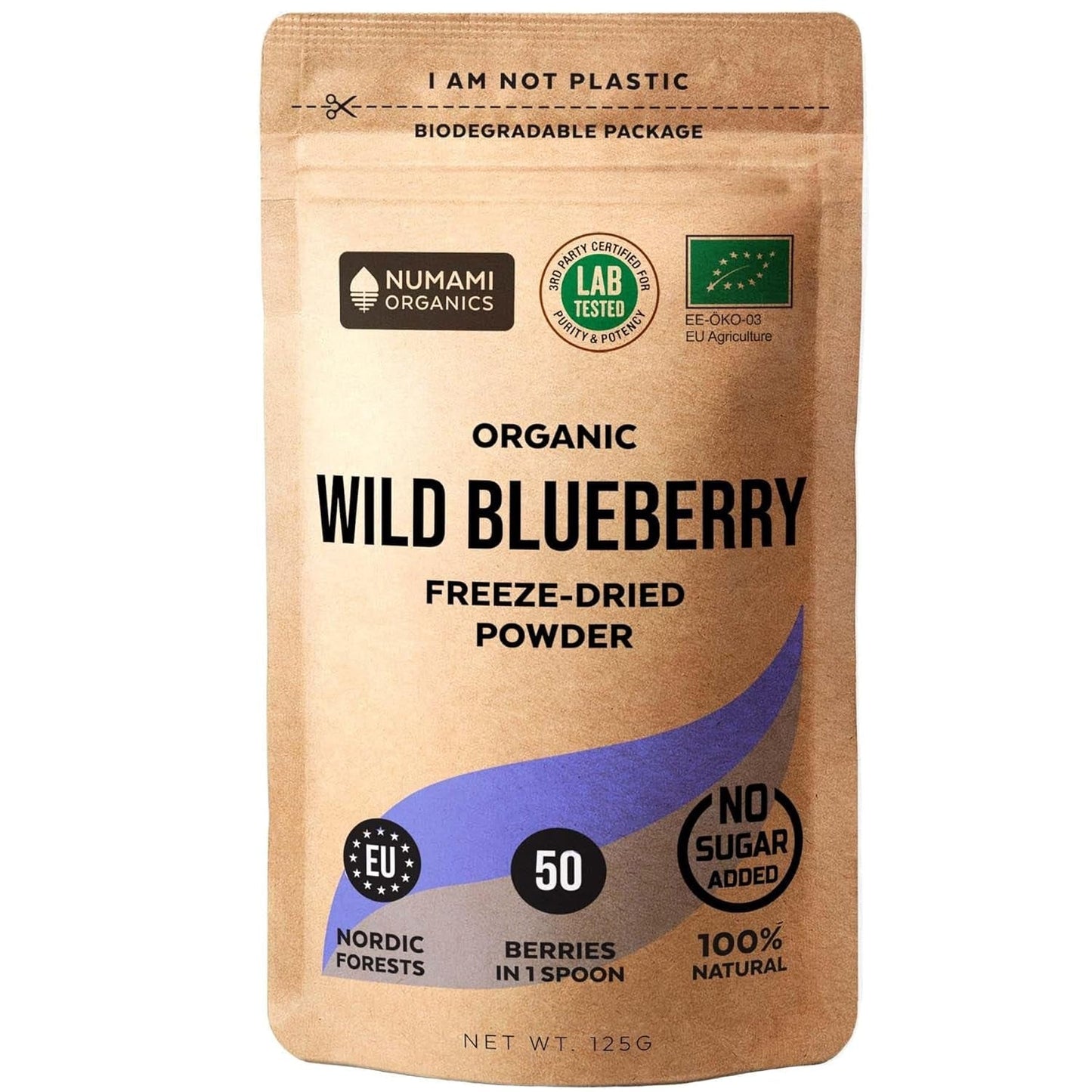 Poudre de myrtilles sauvages biologiques, myrtilles entières lyophilisées, qualité 100 % crue, riche en antioxydants et en vitamine C, sans sucre ajouté, récoltées en Europe du Nord Naty Shop Produits déshydratés 125 g