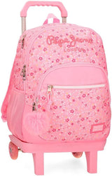 Pepe Jeans Alenka sac à dos scolaire avec trolley, bleu, 30 x 40 x 12 cm, polyester, 14,4 l, bleu, sac à dos scolaire avec trolley Sacs à dos et cartables Premium Naty Shop Rucksack Mit Doppelfach Und Trolley