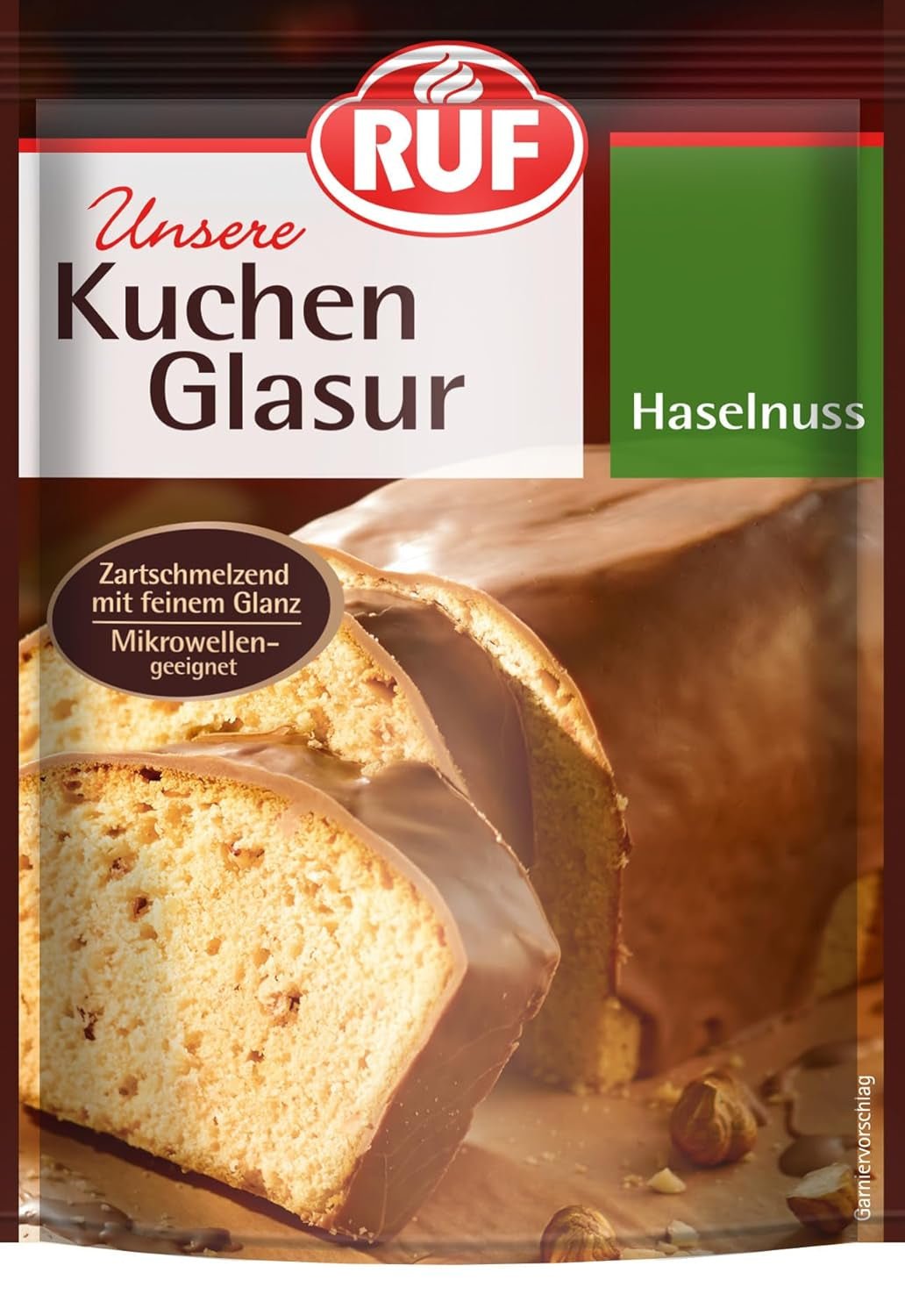 RUF Cake Glaze Bourbon Vanille, 100g en sachet, passe au micro-ondes, pour glacer et décorer biscuits, muffins et gâteaux, pâte à sucre sans gluten Naty Shop Noisette