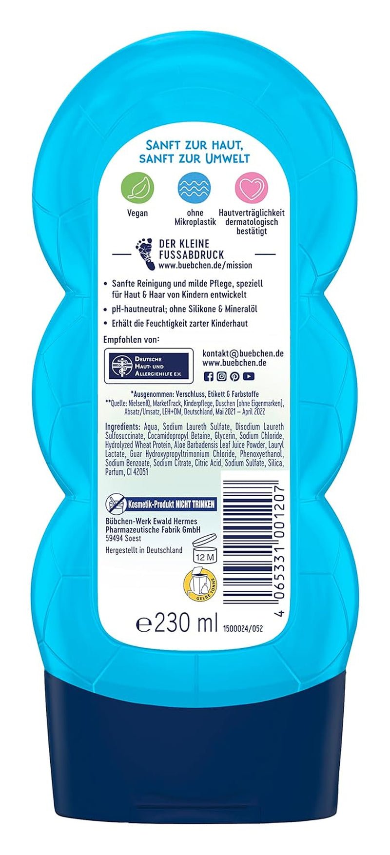 Buebchen Sportsfreund 2en1 shampooing et gel douche, 230 ml Enfants - Bain et Soin Naty Shop