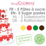 ScrapCooking - Lot de 5 Fondants - blanc, jaune, rouge, vert et marron - 5 x 80g - pâte à sucre pour gâteaux Décorations de gâteaux Anniversaire Noël - sans gluten et sans huile de palme - 7257 Naty Shop Sugarpaste