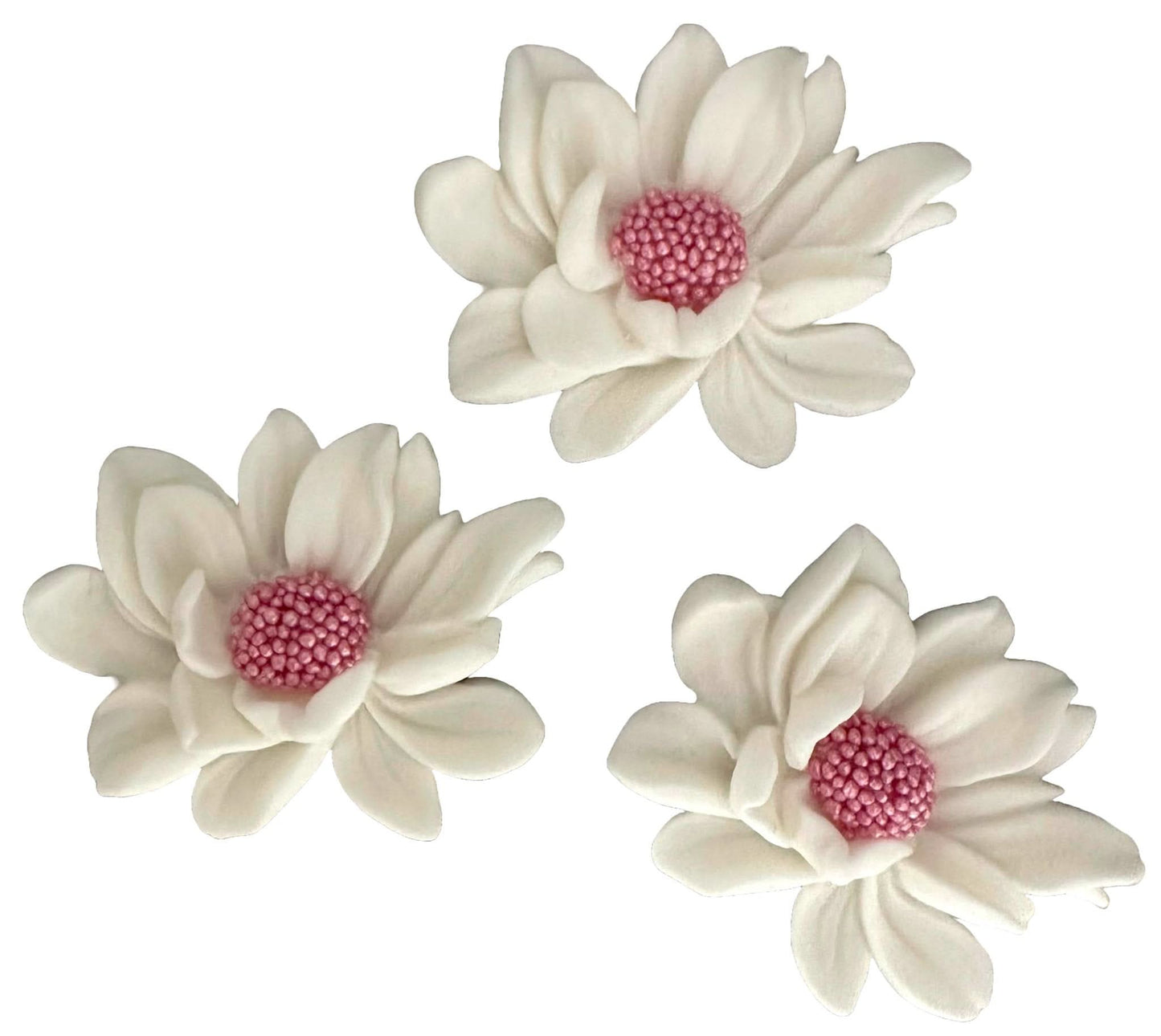 Lot de 3 décorations comestibles en sucre, Fleurs blanches Décorations en Pâte à Sucre Nati Shop