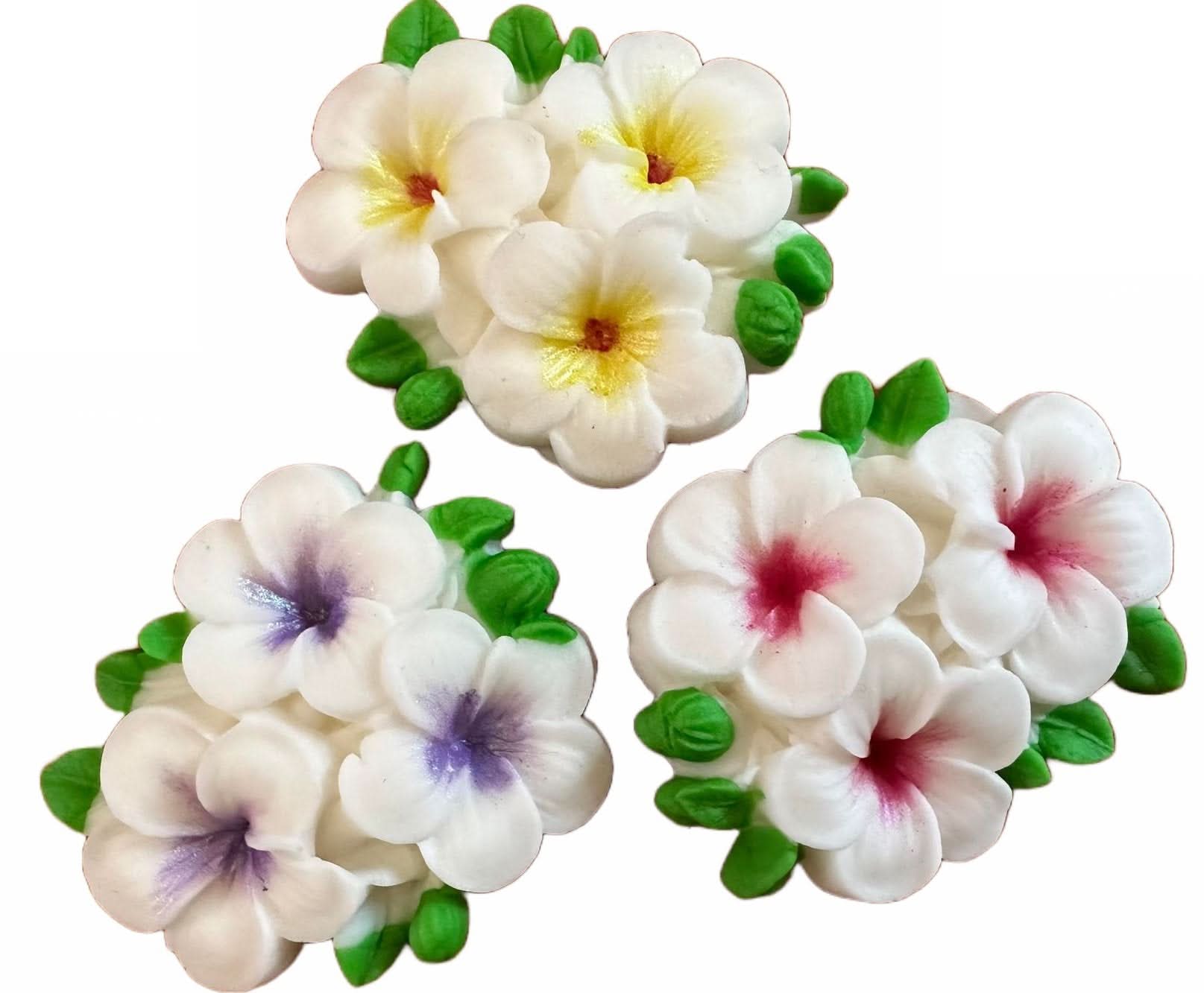 Lot de 3 décorations comestibles en sucre, Fleurs de Plumeria Décorations en Pâte à Sucre Nati Shop