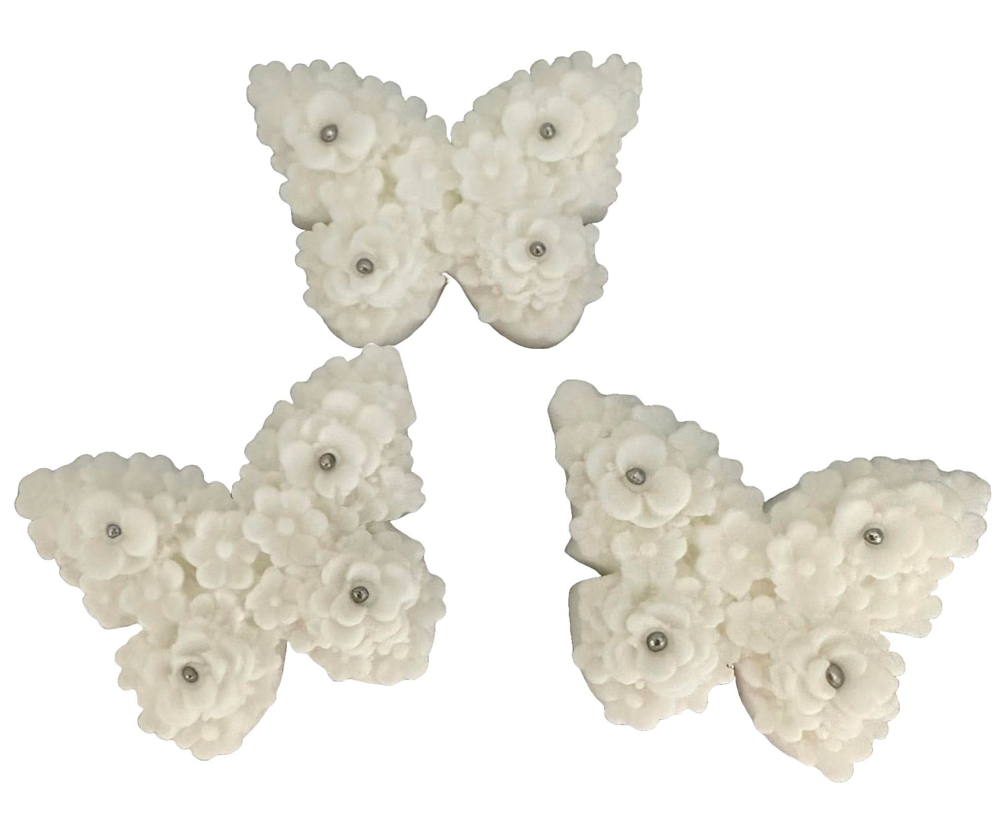 Lot de 3 décorations comestibles en sucre, Décorations en Pâte à Sucre Papillons Blancs Nati Shop