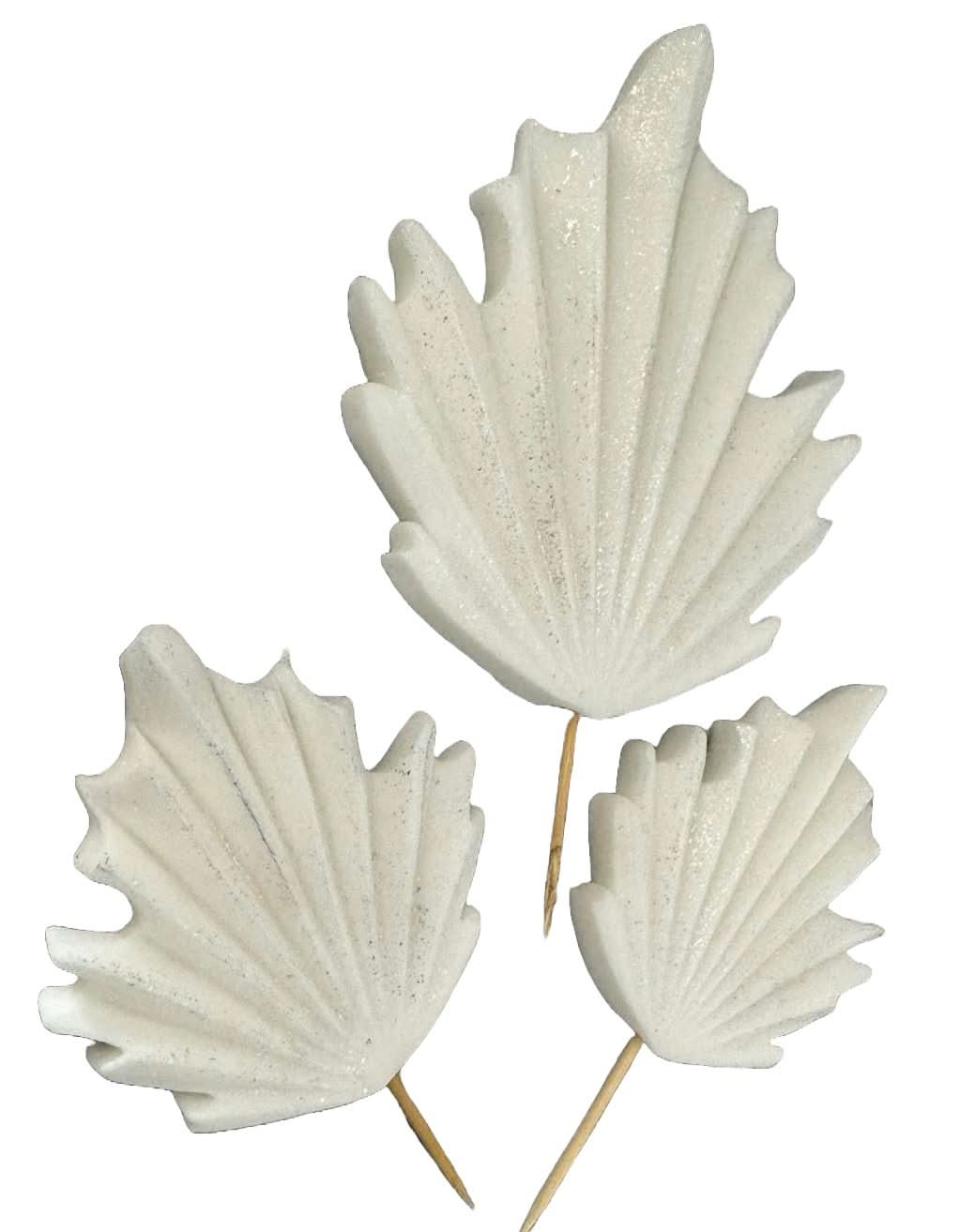 Lot de 3 décorations comestibles en sucre, Décorations Feuilles exotiques blanches de Pâte à Sucre Nati Shop