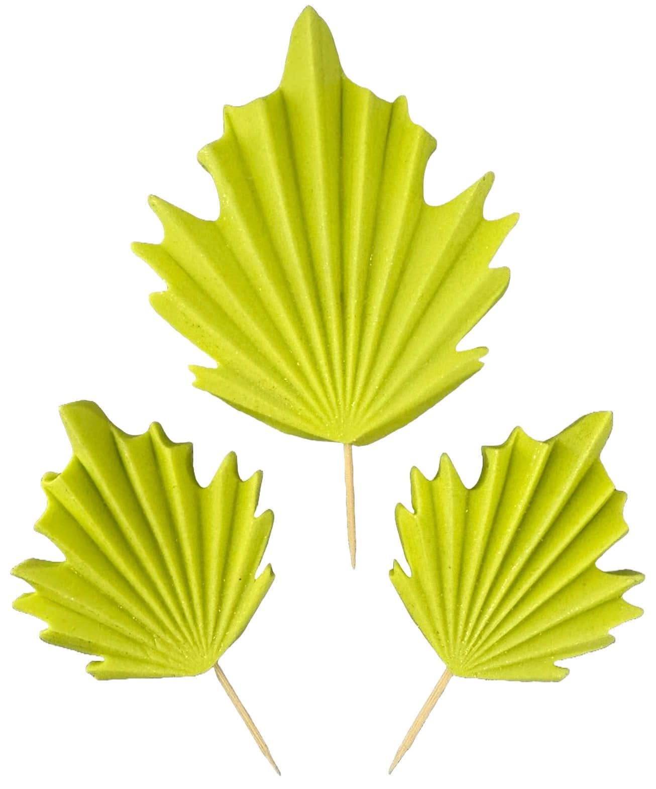 Lot de 3 décorations comestibles en sucre, Feuilles exotiques vertes Décorations en Pâte à Sucre Nati Shop
