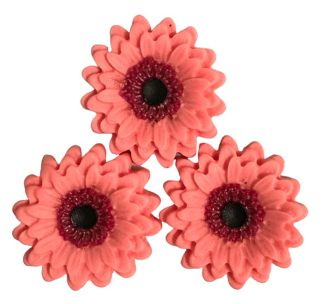 Lot de 3 décorations comestibles en sucre, décorations en pâte à sucre Gerbera rose Nati Shop