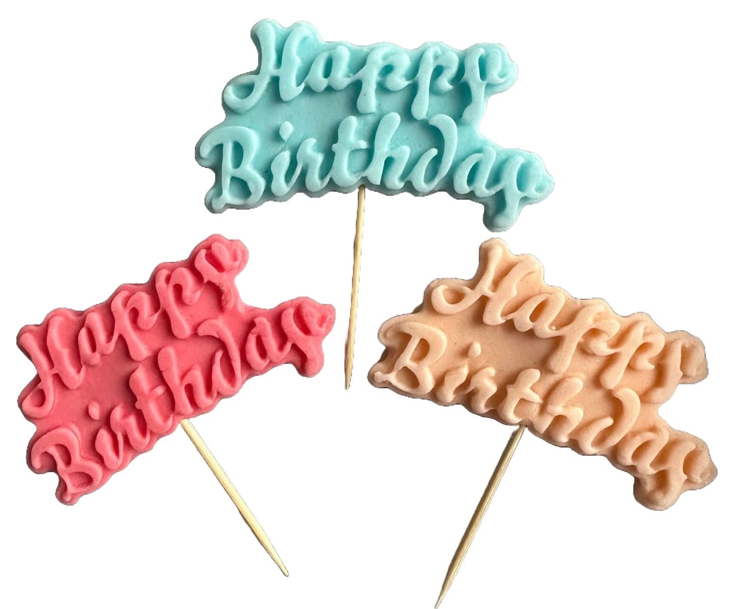 Lot de 3 décorations comestibles en sucre, Décorations en pâte à sucre Joyeux Anniversaire Nati Shop
