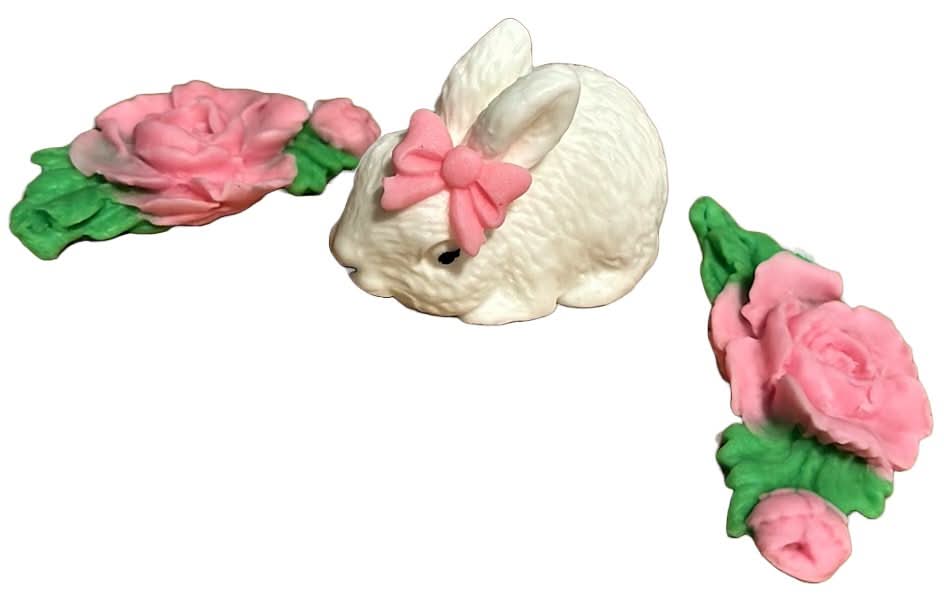 Lot de 3 décorations comestibles en sucre, Décorations Lapin en Pâte à Sucre Nati Shop