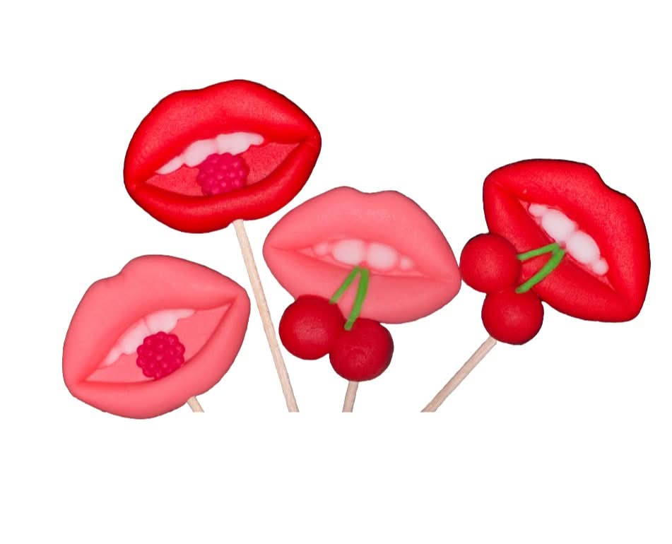 Lot de 4 décorations comestibles en sucre, Décorations en Pâte à Sucre Lèvres Sensuelles Nati Shop
