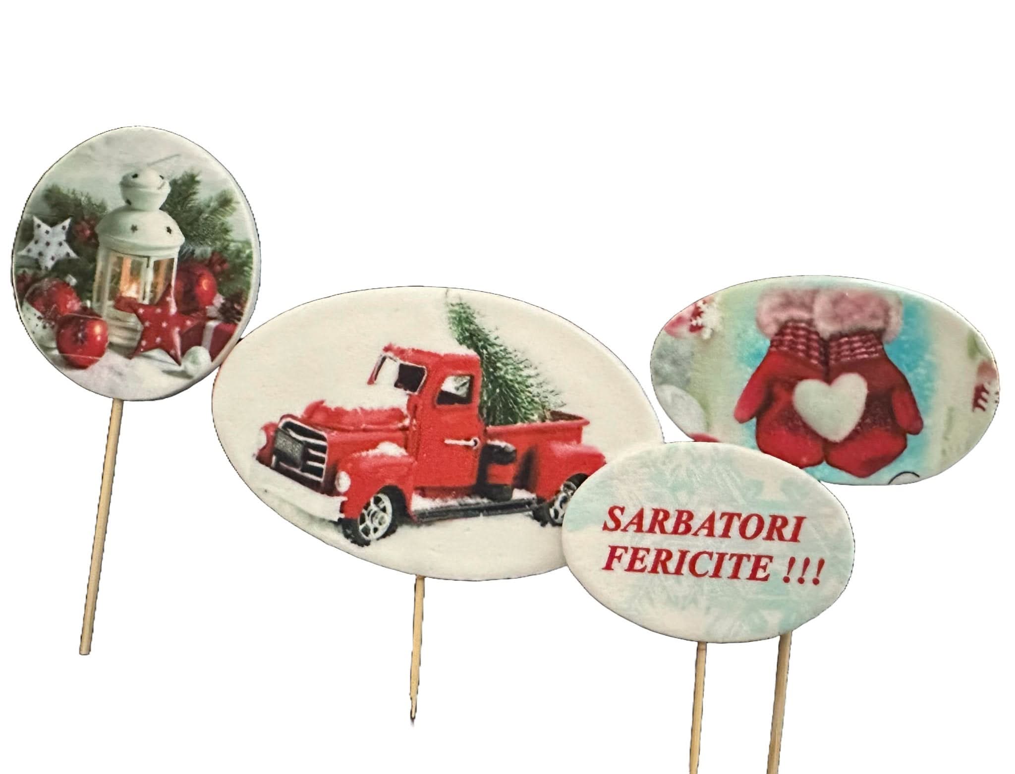 Lot de 4 décorations comestibles en sucre, Joyeuses Fêtes ! Boutique Nati